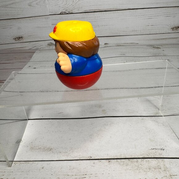 Vtg Playskool Weebles Wobbler Toy Boy Figure 1985 Red Base Yellow Hat Blue Shirt - Picture 4 of 5